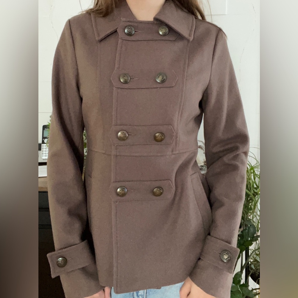 Double Breasted Peacot Brown Jacket Autumn style MOR collection